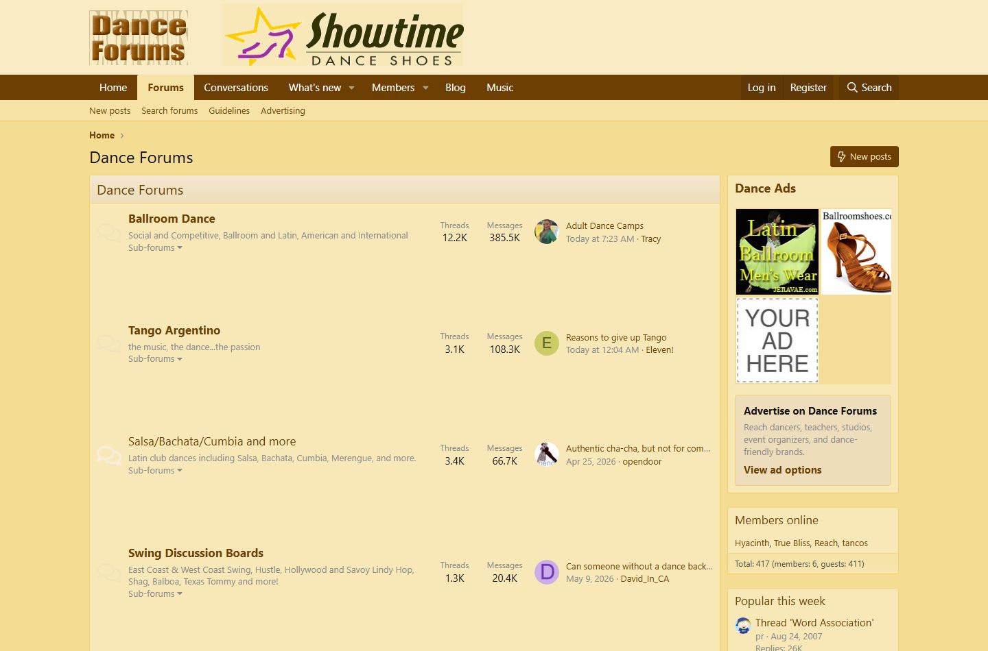 Dance Forums website screenshot